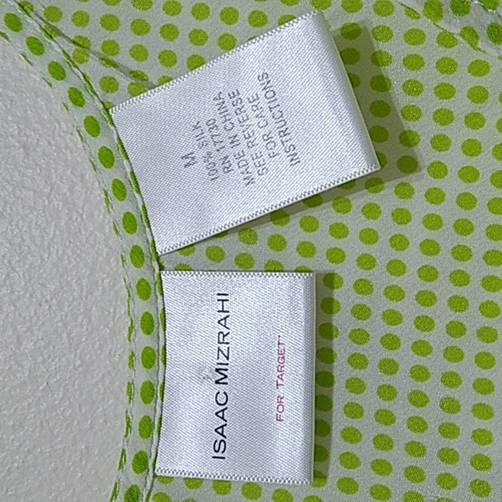 Isaac Mizrahi Vintage Silk Green Polka Dot Sleeveless Top - Picture 2 of 4